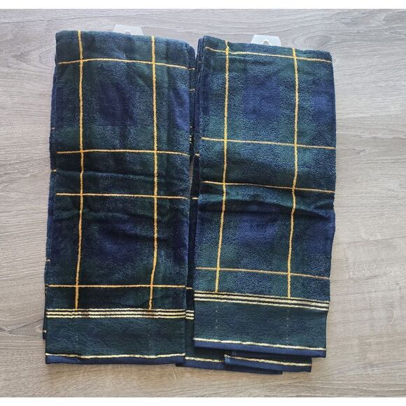 2 VTG Kmart Trim A Home Towel Sets NOS Blue/ Green Plaid With Reindeer Christmas - Picture 8 of 8